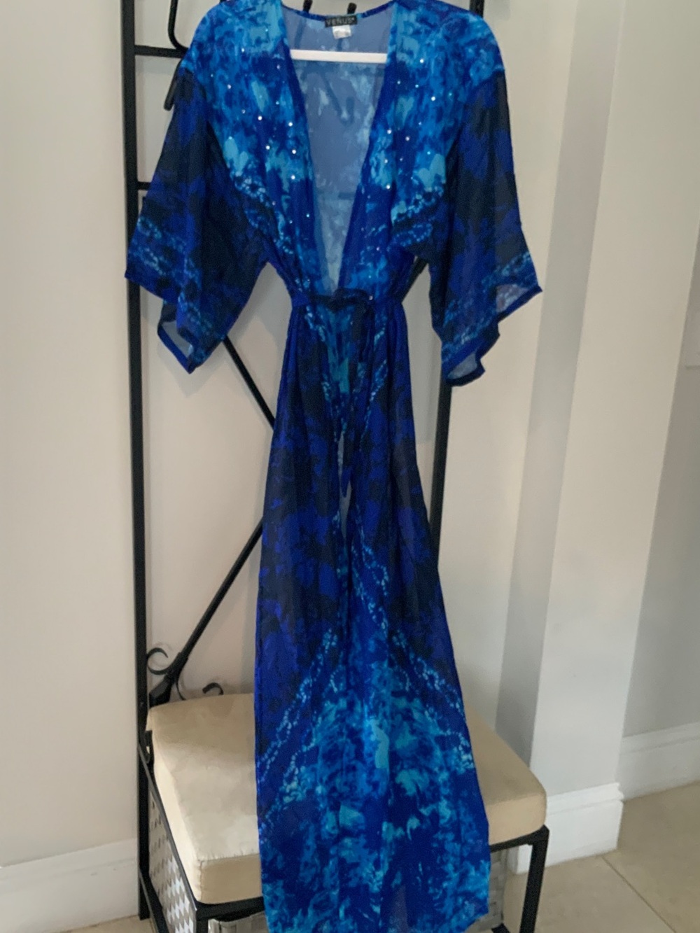 Women’s Blue Tie-Waist Swim Cover-Up Caftan